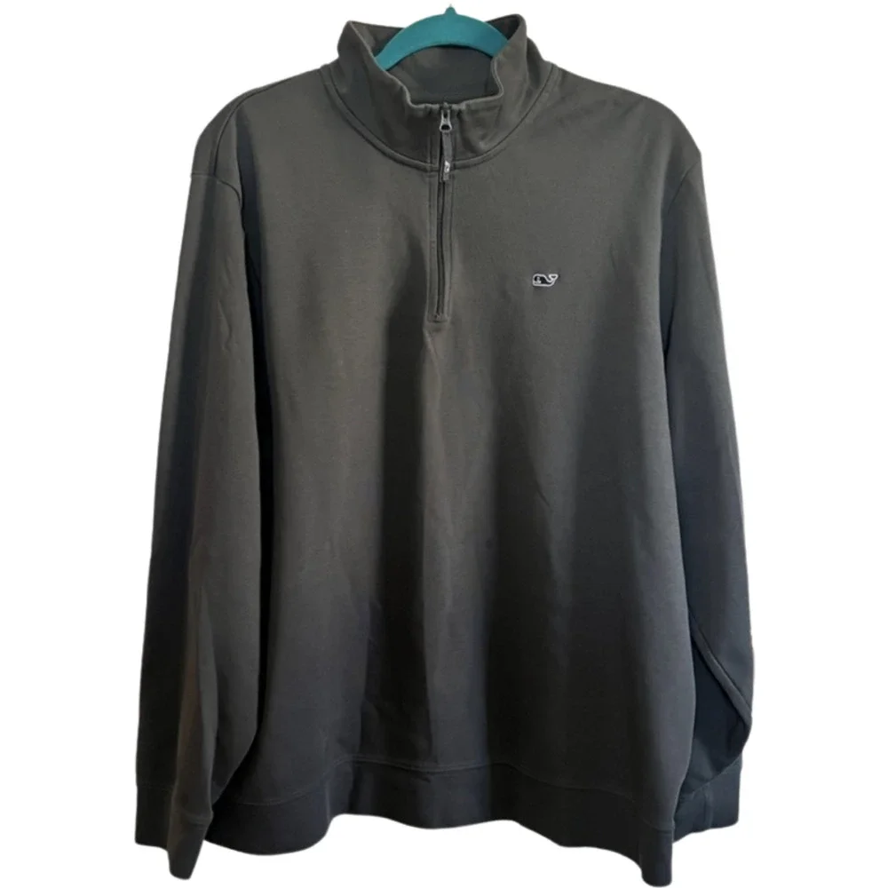 Vineyard Vines Dark Gray 1/4 Quarter Zip 100% Cotton Pullover Size XL Whale